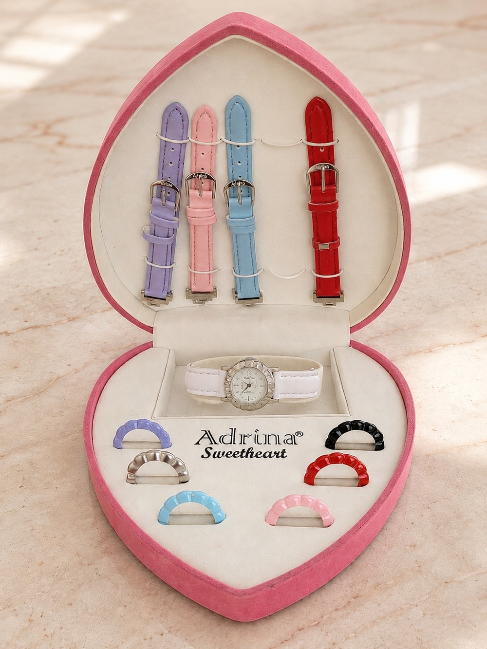 Vintage Adrina Sweetheart Watch Set Heart Case 5 Straps 7 Bezels Working